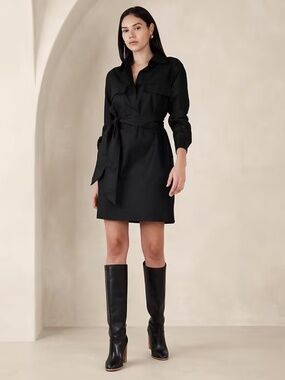 NWT Banana Republic Twill Utility Mini Shirt Dress // Black
